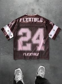 Manfinity EMRG Men's Casual V-Neck Short Sleeve Jersey T-Shirt With Digital Print, Summer - Brown - View 2