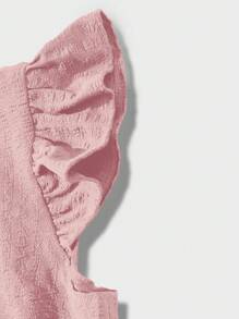 SHEIN Clasi 度假休闲纯色纽扣前盖袖迷你连衣裙 - 粉色 - 查看 4