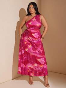 SHEIN BAE Vestido casual y elegante con cintura hueca y lazo para mujer de talla grande para primavera y verano, vestido ajustado para playa y vacaciones, vestido con múltiples pliegues y asimétrico para graduación, playa, 4 de julio, vacaciones en la isla, luna de miel, ropa de verano para mujer, vestidos de sol, atuendo para fiesta en la piscina, ropa de vacaciones para mujer, ropa de mujer de talla grande