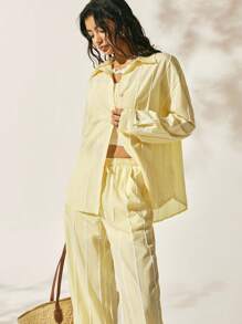 Easelle Set de 2 piezas de blusa y pantalones a rayas de estilo casual para vacaciones de mujer - Azul - Ver 6
