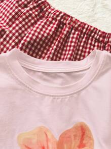 INAWLY 女士圆领短袖花卉印花简约 T 恤，休闲日常穿着图案 T 恤女式上衣 - 淺粉色 - 查看 3