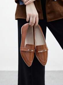 CUCCOO BIZCHIC Giày lười da nâu mũi nhọn, giày bệt thanh lịch, phù hợp để đi làm, đi chơi và đi làm, giày nữ đa năng - màu nâu - Xem 3