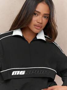 MISSGUIDED MG Sport Performance Athletic Half-Zip Windbreaker Track Jacket Retro Training Workout Fitness Running Activewear Outerwear With Drawstring