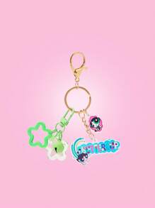 THE POWERPUFF GIRLS X SHEIN Star, Letter & Buttercup Pattern Fashionable Cute Keychain - Green - View 2