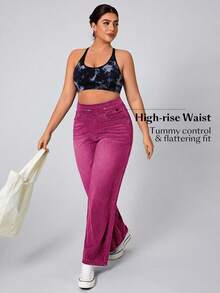 Flexra Plus Size Soft Washed High Waist Elastic Jeans - Hot Pink - View 3