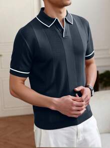 Manfinity Homme 男士罗纹领宽松短袖休闲针织毛衣