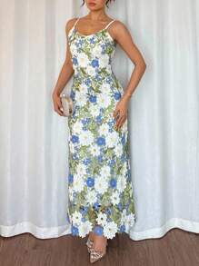 Rafferiza Women's Elegant Floral Embroidery Camisole Dress - Green - View 6