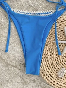 Swim Vcay 2pcs Women Summer Vacation Beach Lace Trim Solid Color Bikini Set With Side Tie Swimwear - Multicolor - View 4