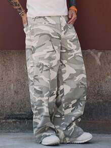 DAZY Spring Camouflage Multi-Color Men's Casual Loose Cargo Jeans With Pockets - Grey - View 9