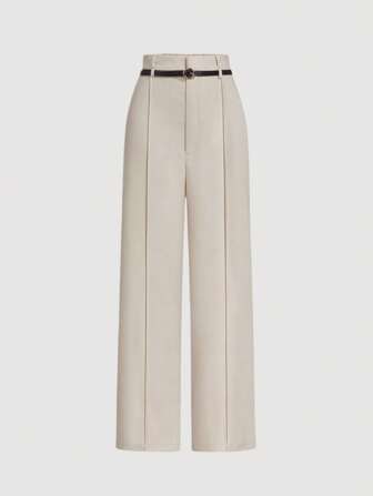 SHEIN MOD Women's Apricot Toothpick Straight Leg Pants With Belt, Color,Winter Pants,Winter Pants For Women,High Waist Pants, New Years Women ,Vacation S Woman,Business Casual Woman,Office Wear Women,Old Money