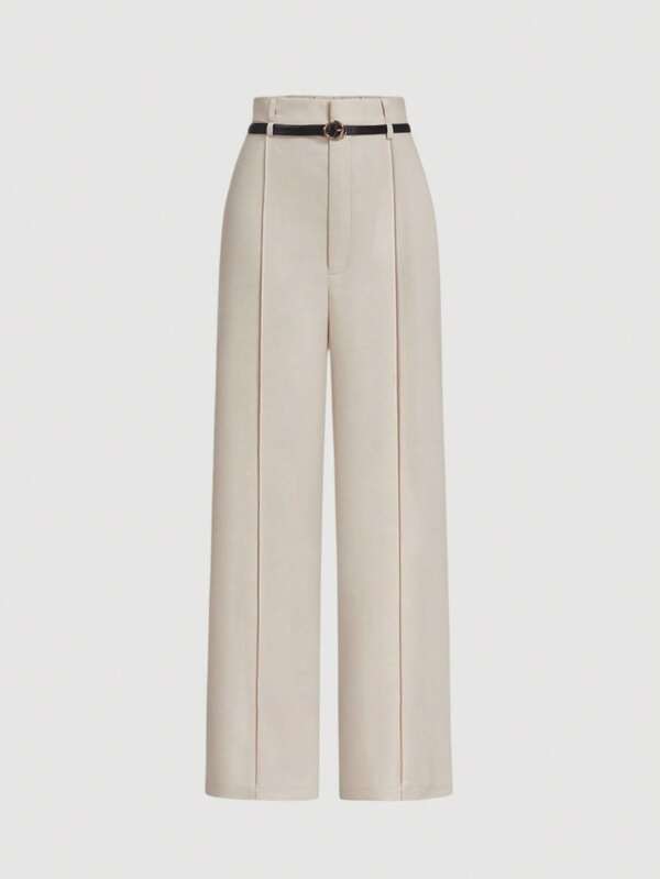SHEIN MOD Women's Apricot Toothpick Straight Leg Pants With Belt, Color,Winter Pants,Winter Pants For Women,High Waist Pants, New Years Women Outfit,Vacation Outfits Woman,Business Casual Woman,Office Wear Women,Old Money