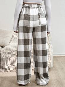 SHEIN Autumn And Winter  Maternity Plaid Print Drawstring Waist Pocket Pants, Warm For Autumn And Winter Plaid Pants Fleece Pants Pajama Pants Checkered Pants Lounge Pants