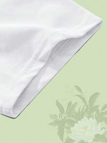 ROMWE MEN The White Lotus 运动休闲男士T恤，白色莲花图案，整体风格简约，宽松版型适合休闲穿着 - 白色 - 查看 6