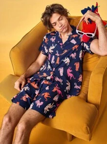 Funny Cartoon Cute & Mischievous Men's Pajama Set - Multicolor - View 1