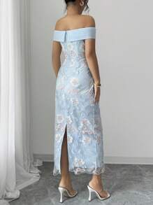 Elenzga 女士优雅露肩镂空花卉系带无袖 A 字长裙，适合外出，夏季