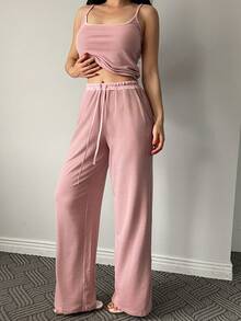 DAZY 2 pezzi Completo pigiama in casa con canotta aderente a righe e pantaloni