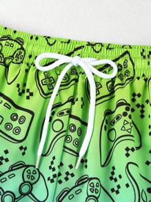 SHEIN Teenager Jungen Bademode Set - Video Spiel Grafik Langarm Rashguard Top und elastische dehnbare Badeshorts, geeignet für Sommer Strand Surfen Schwimmen - Verschiedenfarbig - Übersicht 5