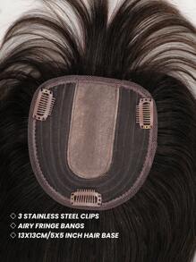 ZERO-NET Postizo para mujeres de 10 pulgadas, 100% cabello humano real con flequillo, base de seda de 13x13cm con cabelludo falso, color negro natural, postizo para mujeres con cabello ralo y canas - SNatural - Ver 8