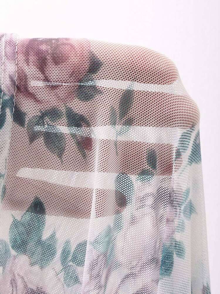 Women'S All-Over Floral Sheer Mesh Tight Long-Sleeved Top,Fall Clothes Long Sleeve Women Tops Going Out Tops Women