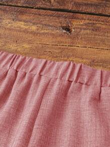 Linhara Ensemble 2 pièces grande taille, top avec col volant unicolore et pantalon à taille élastique, décontracté - Rose bonbon - Voir 5