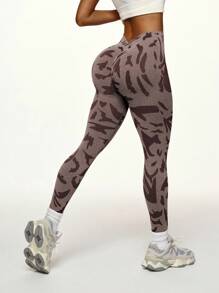 Easithlete Women's Fashion Full Print Ruched Seamless Yoga Leggings