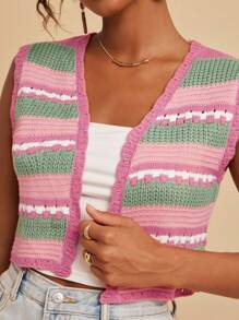 Travachic Top corto a maglia smanicato con strisce a contrasto da donna