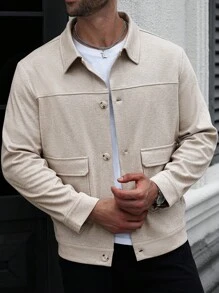 Manfinity Homme 秋季大码男式纯色长袖单排扣实用口袋休闲夹克