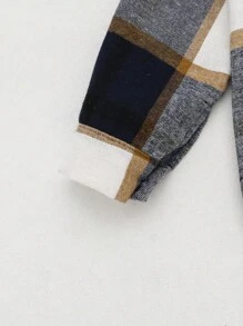 SHEIN Vintaside Kids Young Boy Plaid Pattern Hooded Casual Shacket, Spring Autumn