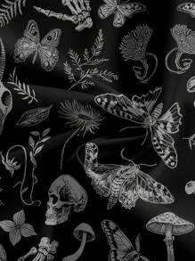 ROMWE Goth Pantalones anchos y sueltos de talla grande para mujer con estampado completo de calavera gótica, palacio oscuro, polilla, planta, mariposa y hoja de seta, para Halloween