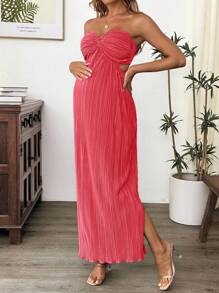 SHEIN Pregnant Women's Summer Elegant Solid Color Twist Tie Backless Camisole Dress - Pink - View 1