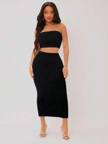 SHEIN SXY Simples sexy Roupa de 2pçs - Preto - Visão 3