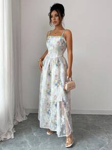 SHEIN Unity Women's Elegant Vacation Style Spaghetti Strap Dress, Summer - Multicolor - View 5