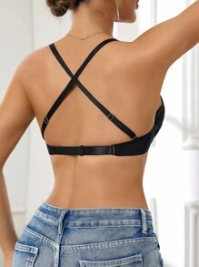 SHEIN 1pc Women Comfortable Lace Front Closure Push Up Bra With Underwire, Lift & Support For Small Bust - Black - View 5