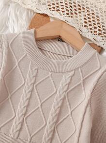 Elladie kids 年轻女孩温暖杏色麻花针织毛衣裙，百搭柔软圆领长袖针织连衣裙，舒适休闲，适合春秋冬日常穿着