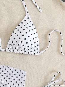 Swim Vcay 3件套女士性感夏季露背系带波尔卡圆点随机印花比基尼套装 - 黑與白 - 查看 3