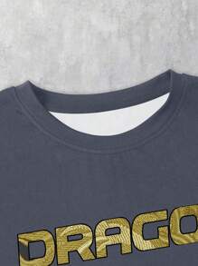 ROMWE MEN Anime Men's Summer Casual Dragon Print Short Sleeve T-Shirt - Dark Grey - View 5