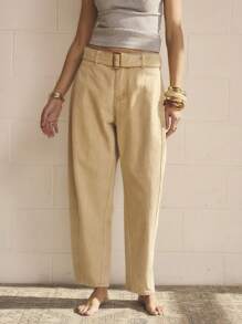 Aralina Women's Pocket Design Loose Casual Relaxed Fit Straight Leg Jeans - Khaki - View 5