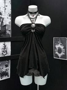 EgrlEra 女式夏季露背性感露脐上衣 - 黑色 - 查看 1