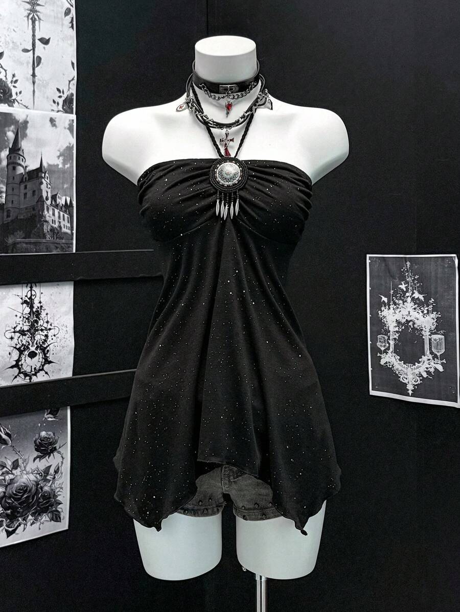 EgrlEra 女式夏季露背性感露脐上衣 - 黑色 - 查看 1