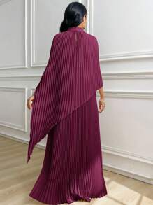 Modelyn 女士纯色立领蝙蝠袖褶皱宽松优雅长裙 - 紫色 - 查看 4