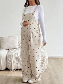SHEIN Maternity Casual Heart Print Pocketed Jumpsuit  Fall Clothes  Boho Maternity