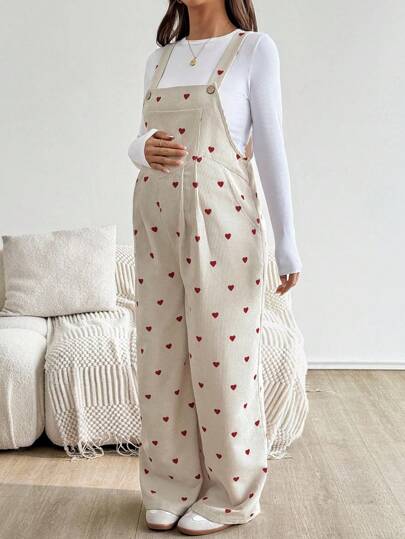 SHEIN Bộ đồ liền thân in hình trái tim giản dị dành cho bà bầu có túi