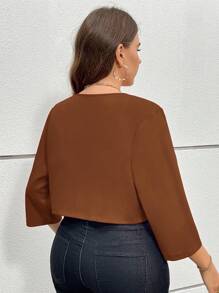 SHEIN Essnce Trang phục khoét lỗ mùa thu cỡ lớn dành cho nữ Lễ Tạ ơn dành cho phụ nữ công sở thường ngày dành cho phụ nữ mùa thu dành cho phụ nữ mùa thu và mùa đông Phong cách mới thời trang và thanh lịch khi đi làm văn phòng màu trơn màu đỏ áo khoác ngắn tay 7/4 áo khoác Blazer nữ - màu nâu - Xem 2