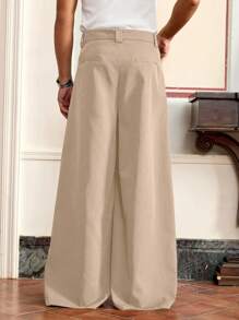 SWAVVY 男士梭织休闲日常青年宽松直筒纯色裤子，秋季 - 卡其色 - 查看 7