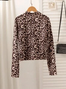 Teen Girl Leopard Print Zipper Front Short Jacket - Multicolor - View 5