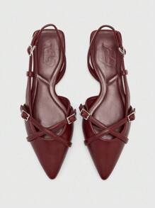CUCCOO BIZCHIC Women's Pointed Toe Wine Red Strap Buckle Backstrap Flat Shoes, Fashionable & Elegant For Work, Comfortable Mule Shoes For Christmas Spring Shoes - Burgundy - View 9