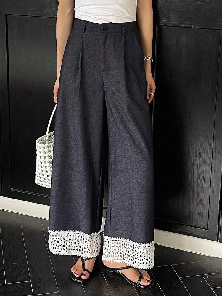 Women's Lace Patchwork Loose Casual Wide-Leg Pants