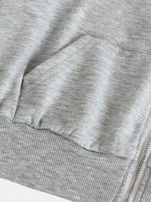 SHEIN 2 件套青少年女孩休闲装：灰色纯色针织套头连帽衫，带口袋，黑色纯色紧身运动连体裤，返校，街头运动休闲运动服 - 彩色 - 查看 4