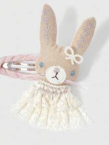 ROMWE Kawaii 2件套蝴蝶结蕾丝兔耳发夹 - 粉色 - 查看 4