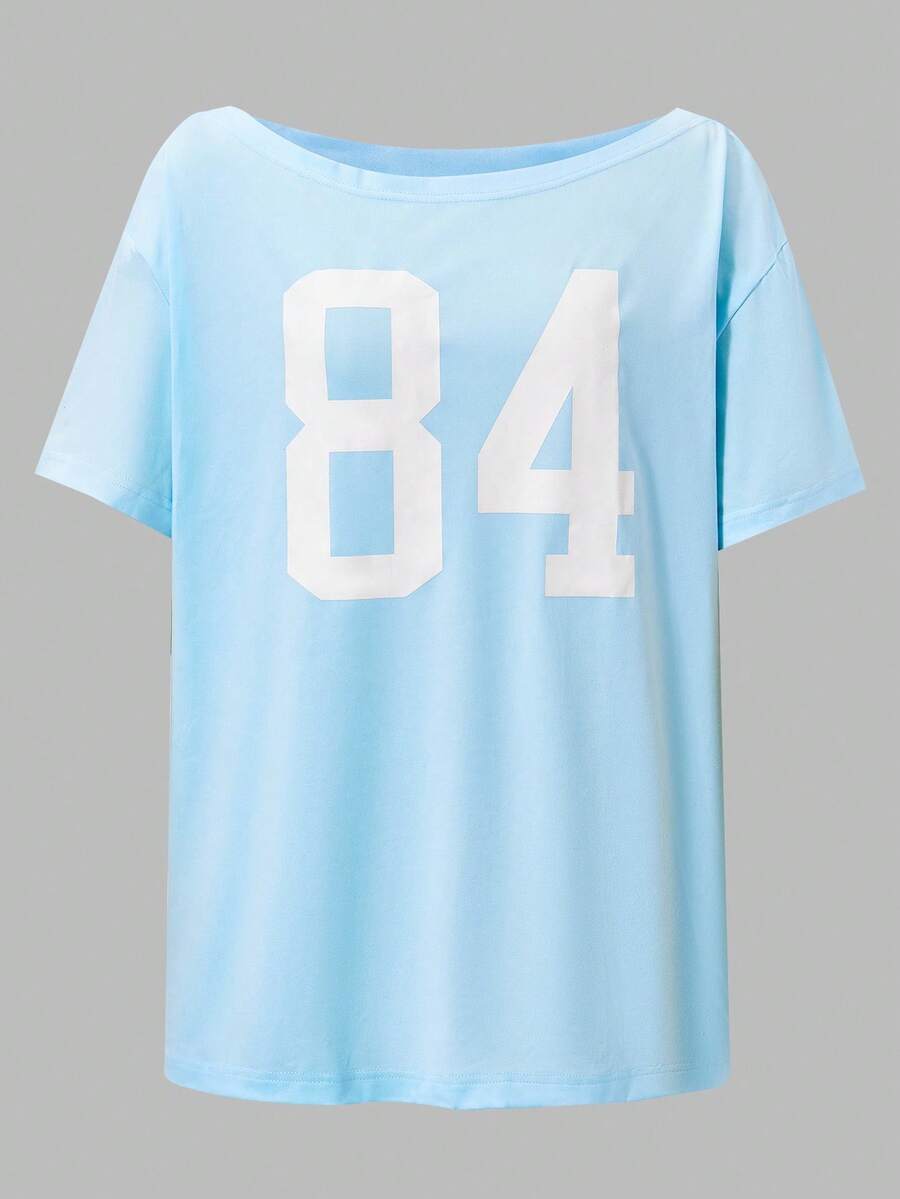 Teen Girl Loose-Fit Casual Graphic Tee Tops, American Style, Summer,Holiday,Summer,Travel - Blue - View 1